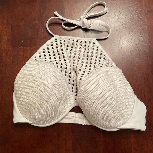 High Neck Halter Neck White Crochet Knit Bikini Top sz 38C - Picture 4 of 8
